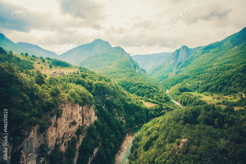 The Tara River and Canyon, and its countryside, in northern Montenegro. Montenegro,Tara River next to Djurdjevi bridge