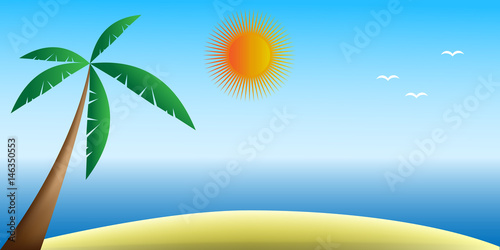 Tropical beach. Travel banner. Vector illustration.