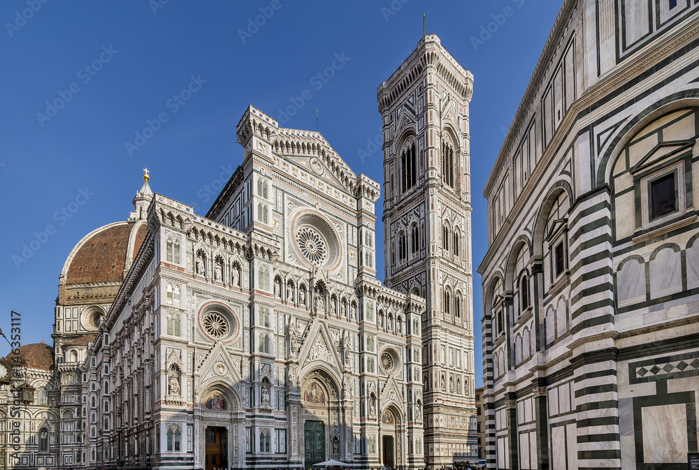 Glimpse of the famous Piazza del Duomo square in the historic center of Florence, Italy, on a sunny day