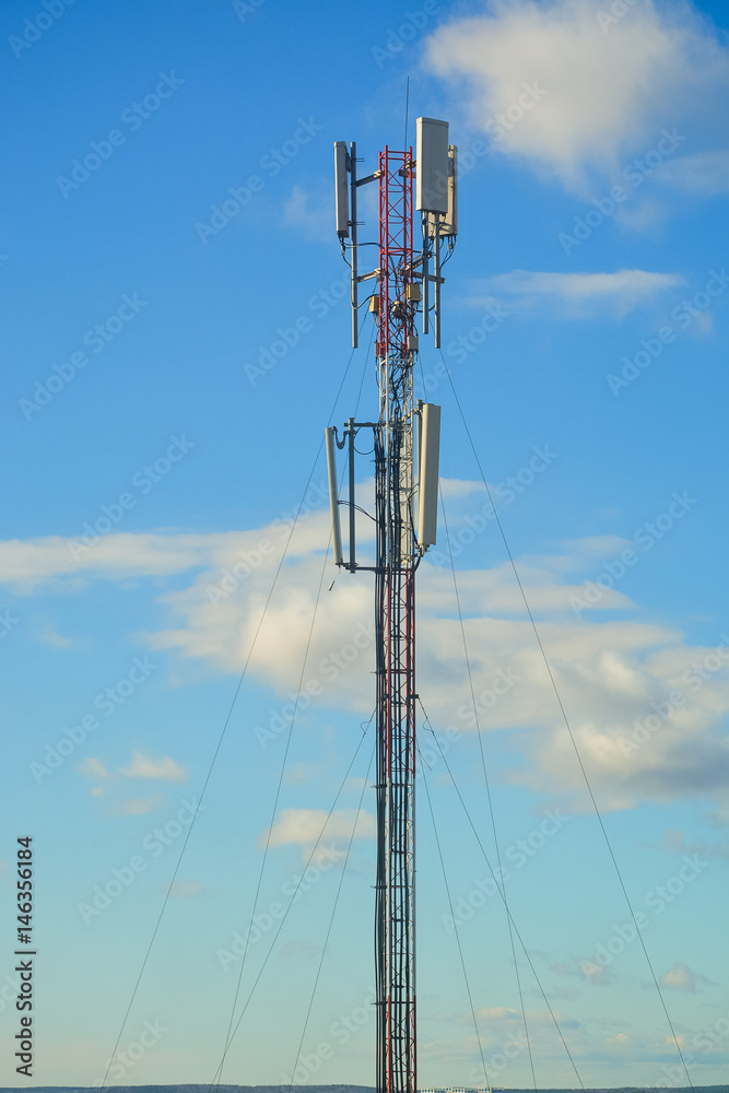 Cell phone tower, Wifi tower, Telecommunication tower in blue sky background.
