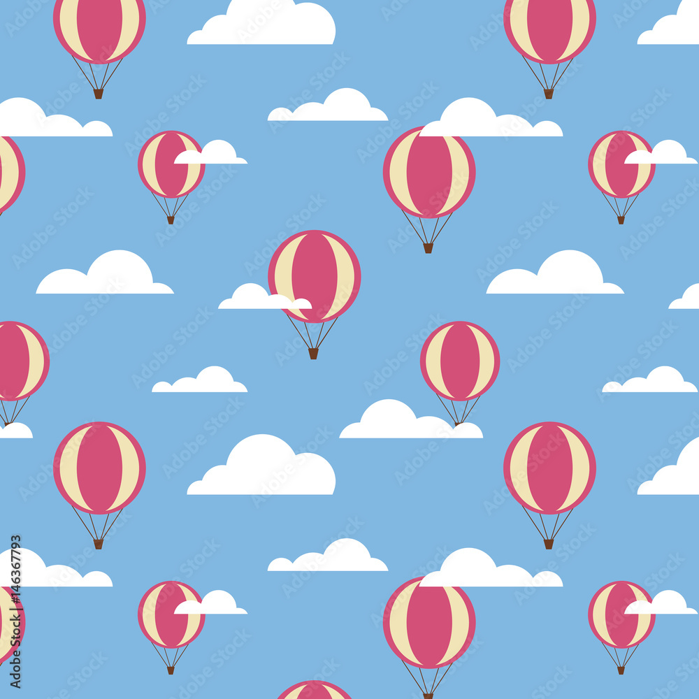 seamless pattern with big balloons and clouds