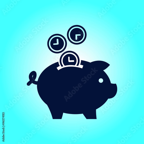 Time is money piggy bank icon. Flat design style.