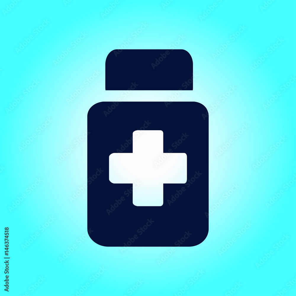 Drugs sign icon. Pack with pills. Flat design style. Drugs sign icon. Pack with pills. Flat design style.