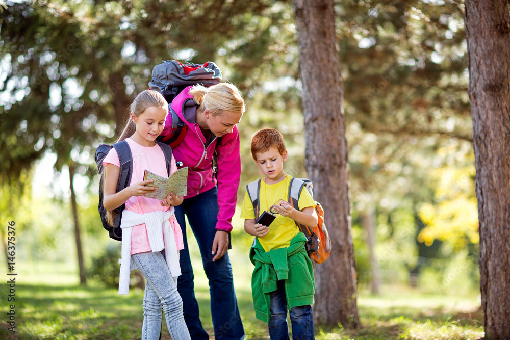 Fototapeta premium mother and child on mountaineering.
