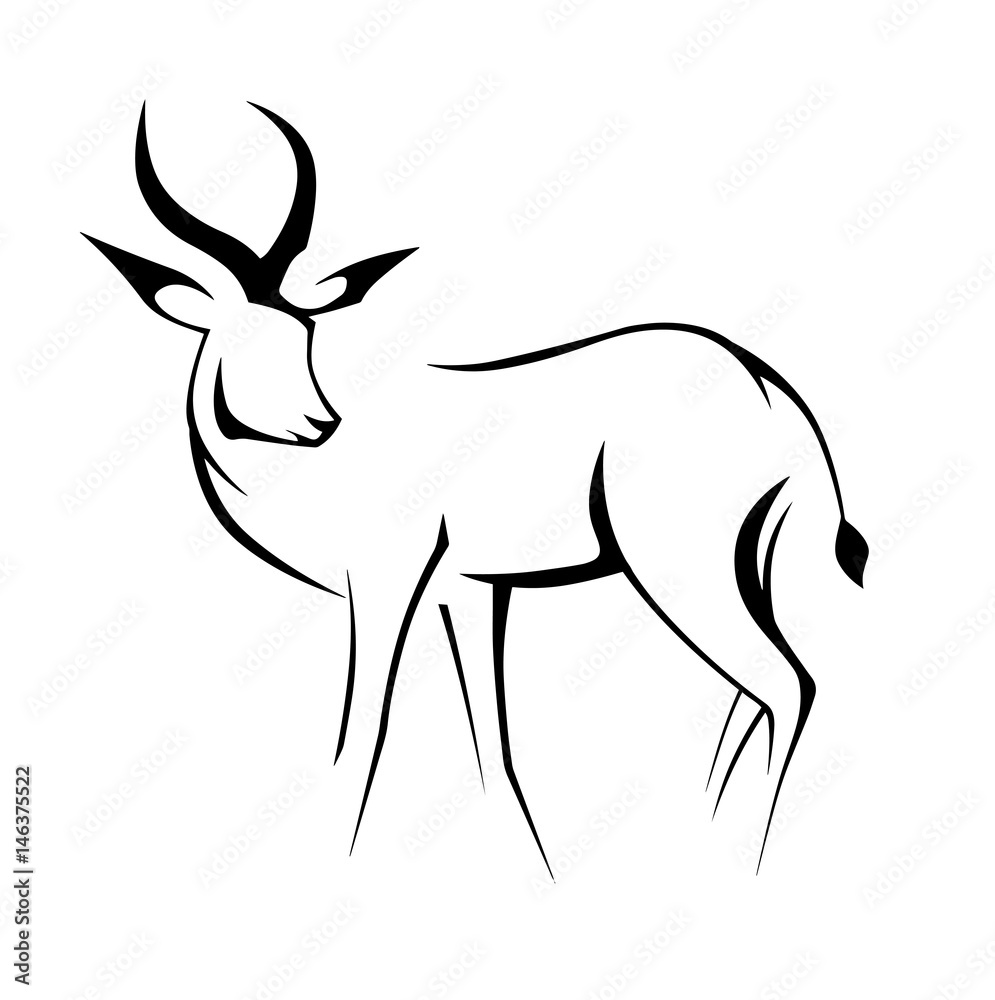 Fototapeta premium black contour deer linear image