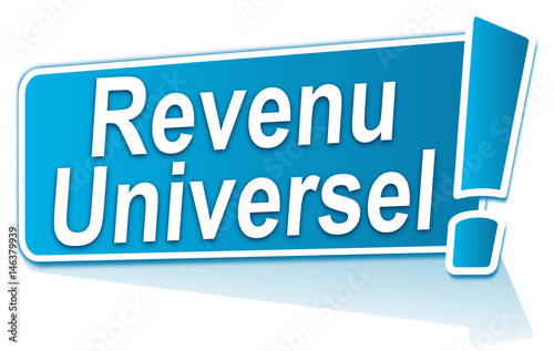 revenu universel sur étiquette bleue