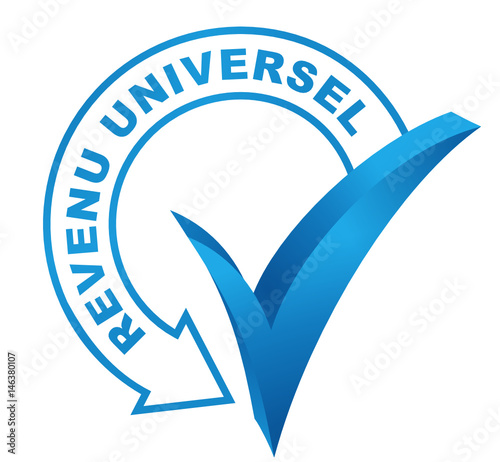 revenu universel sur symbole validé bleu