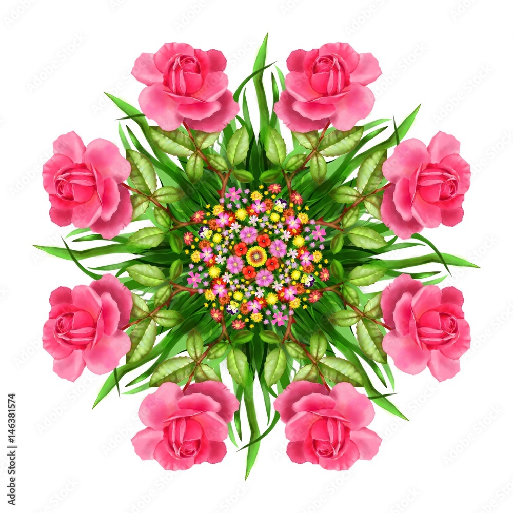 Róże i polne kwiaty - kalejdoskop - obrazy, fototapety, plakaty 