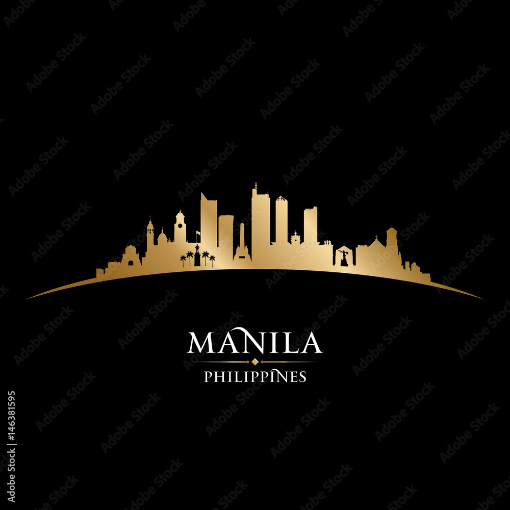 Manila Philippines city skyline silhouette black background