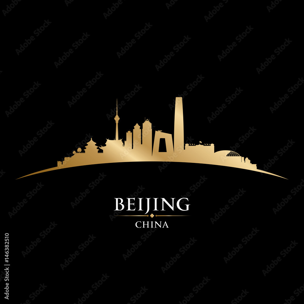 Beijing China city skyline silhouette black background