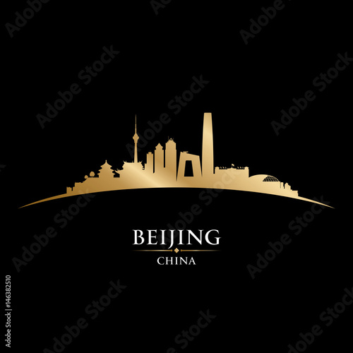 Beijing China city skyline silhouette black background
