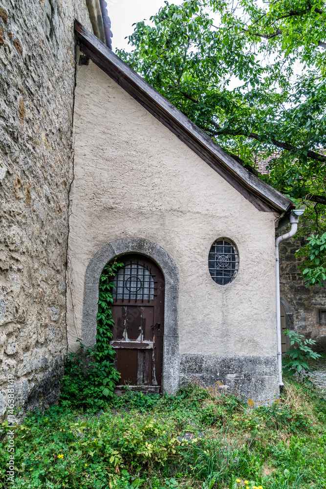 Fototapeta premium Überwucherter EIngangsbereich eines verlassenen Häuschens