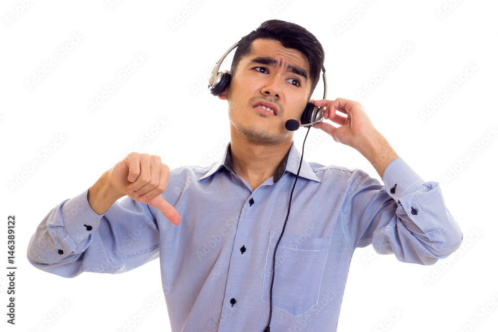 Young man using headphones 