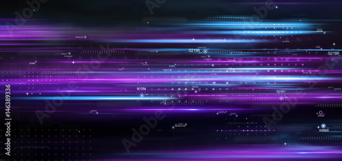 Light and stripes moving fast. Connections, lines, squares with random scale and opacity. Technology and connection concept. Abstract digital background with high detailed elements. 3d rendering