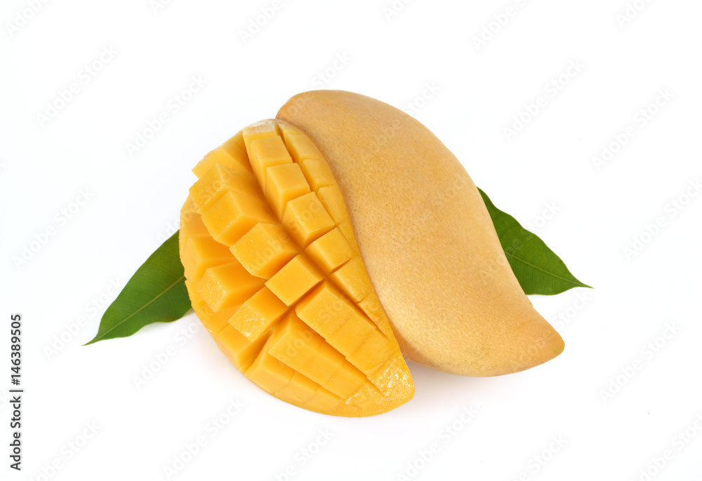 Yellow mango isolated on white background (mango, fruit, juice)