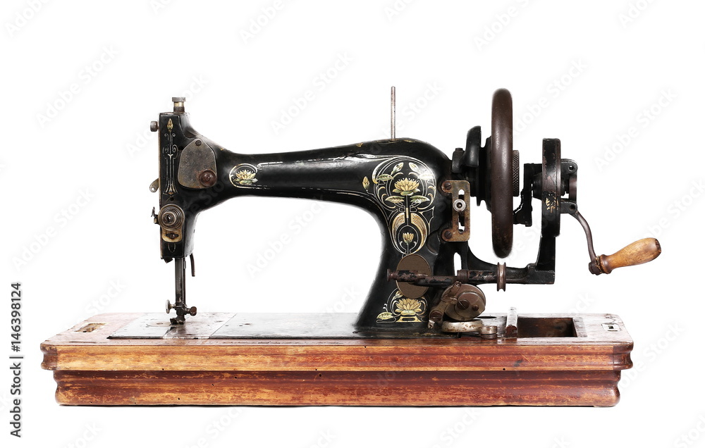 vintage sewing machine isolated on white, with clipping path