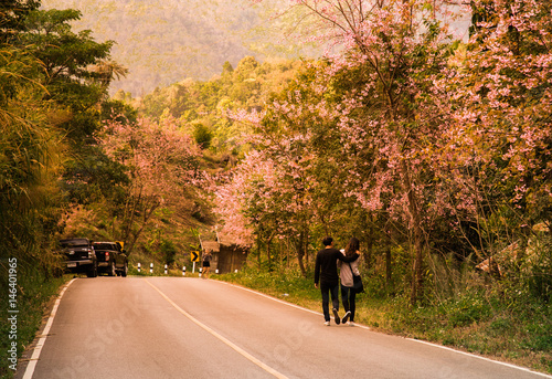 Man and women walking on country road