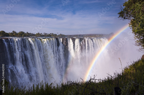 View of the Victoria Falls with rainbow in Zimbabwe  Africa