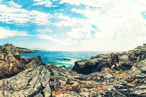 View of Bay of Kotor and the entrance to Adriatic sea. Herceg Novi, Montenegro. A wild beach in Montenegro, in Kotor photo