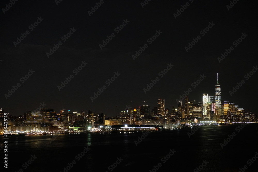 New York skyline at night from New Jersey