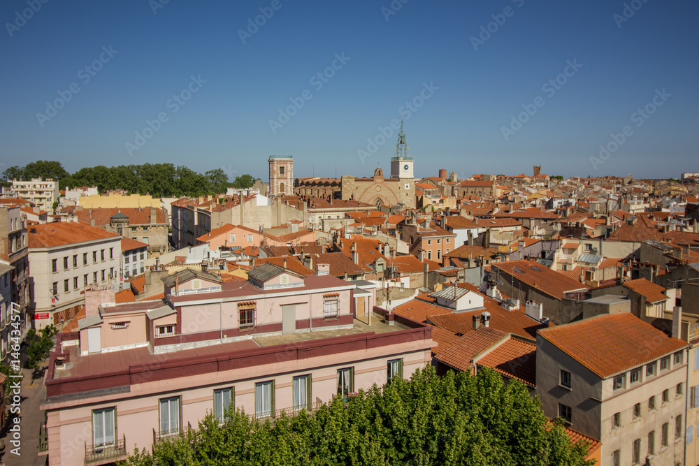 Panoramic view from the castle tower of Perpignan, France