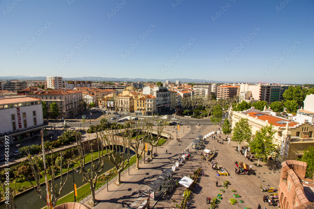 Panoramic view of the city center Perpignan, France