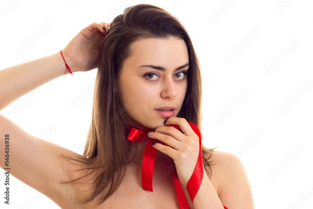 Young woman with red bowtie Young woman with red bowtie