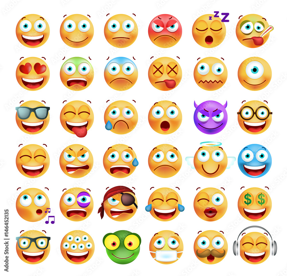 Set of Cute Emoticons on White Background. Isolated Vector Illustration Set of Cute Emoticons on White Background. Isolated Vector Illustration