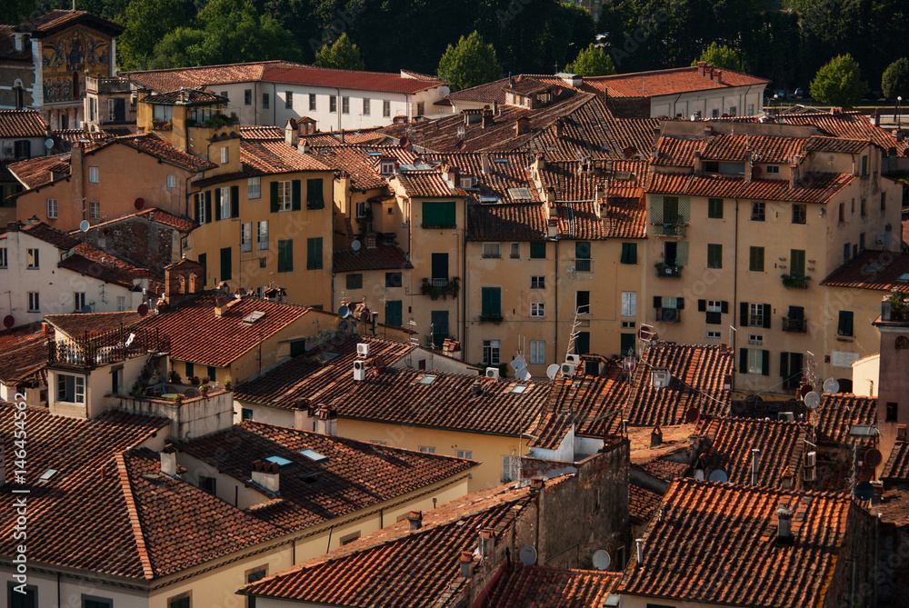 Roofs of Piazza dell'Anfiteatro of Lucca , Italy
