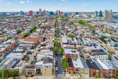 Aerial view of Riverside and Federal Hill, in Baltimore, Maryland.