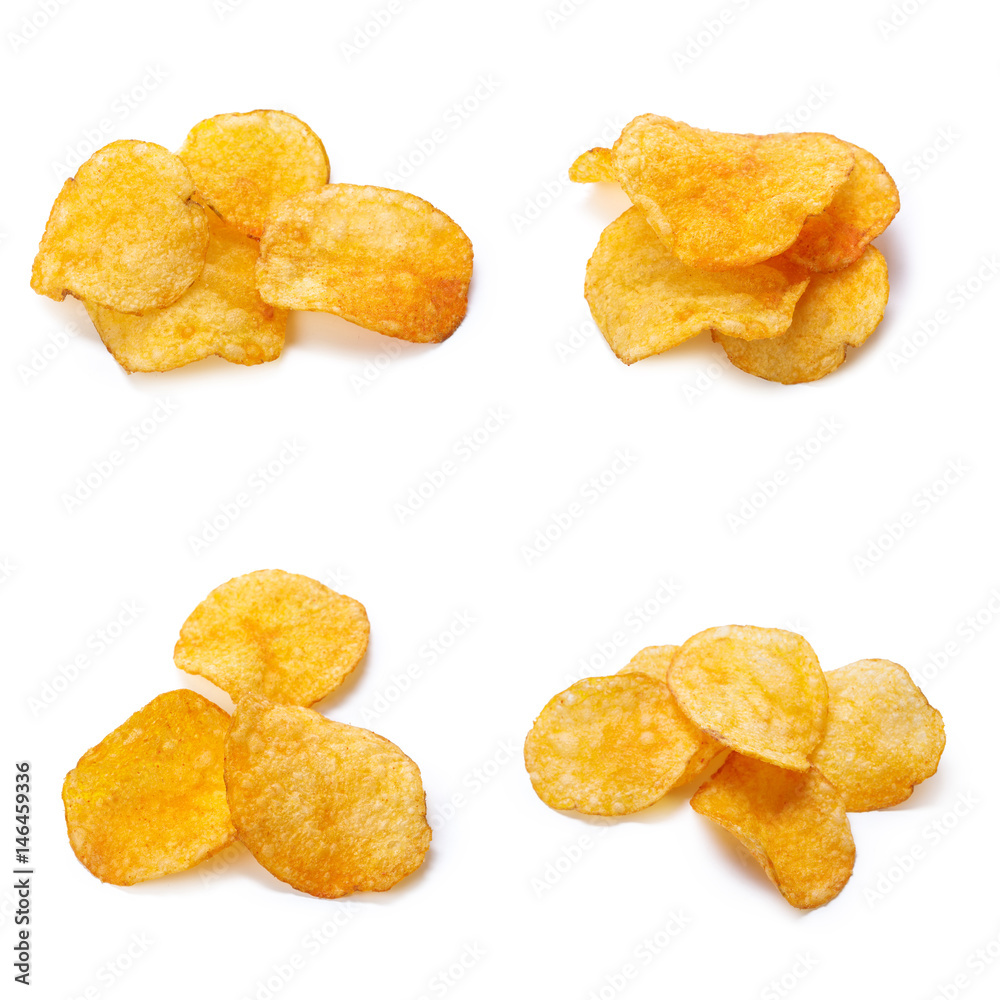 Collage of tasty potato chips Collage of tasty potato chips