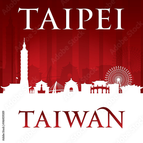 Taipei Taiwan city skyline silhouette red background