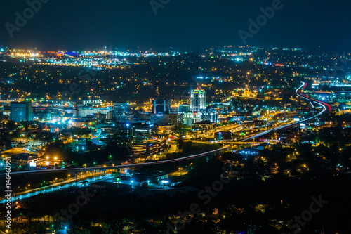 View of the downtown Roanoke skyline at night, from Mill Mountain in Roanoke, Virginia.