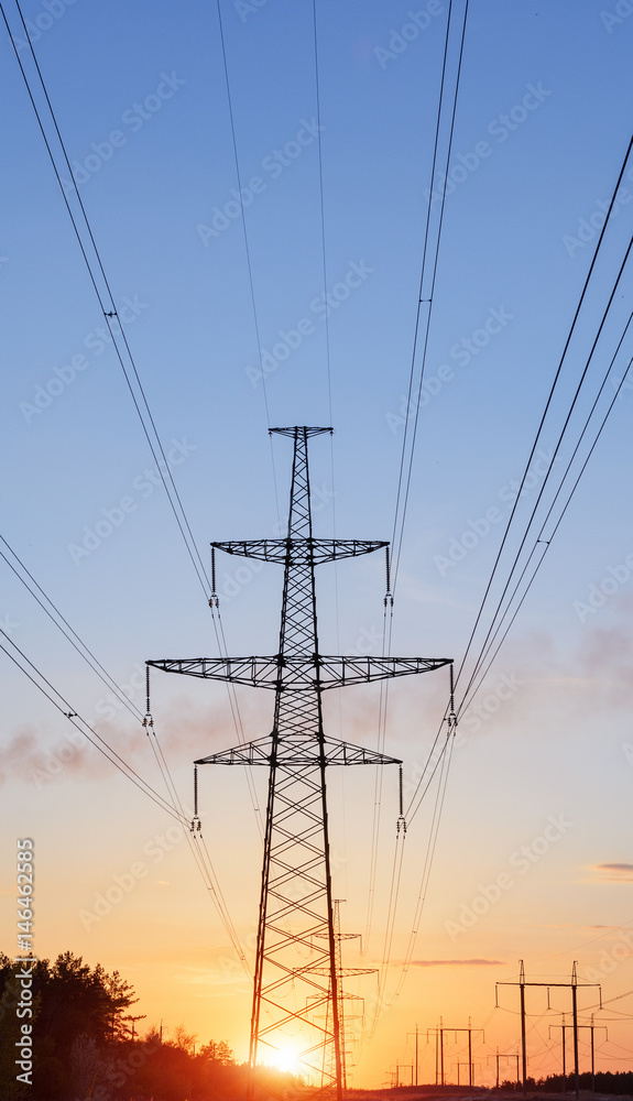 high voltage post. High-voltage tower sky background