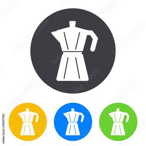 Icono plano cafetera en circulo varios colores