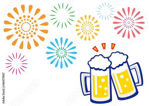 花火　生ビールで乾杯