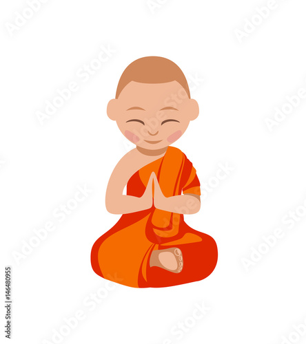 Little boy buddhist monk. Lotus position.