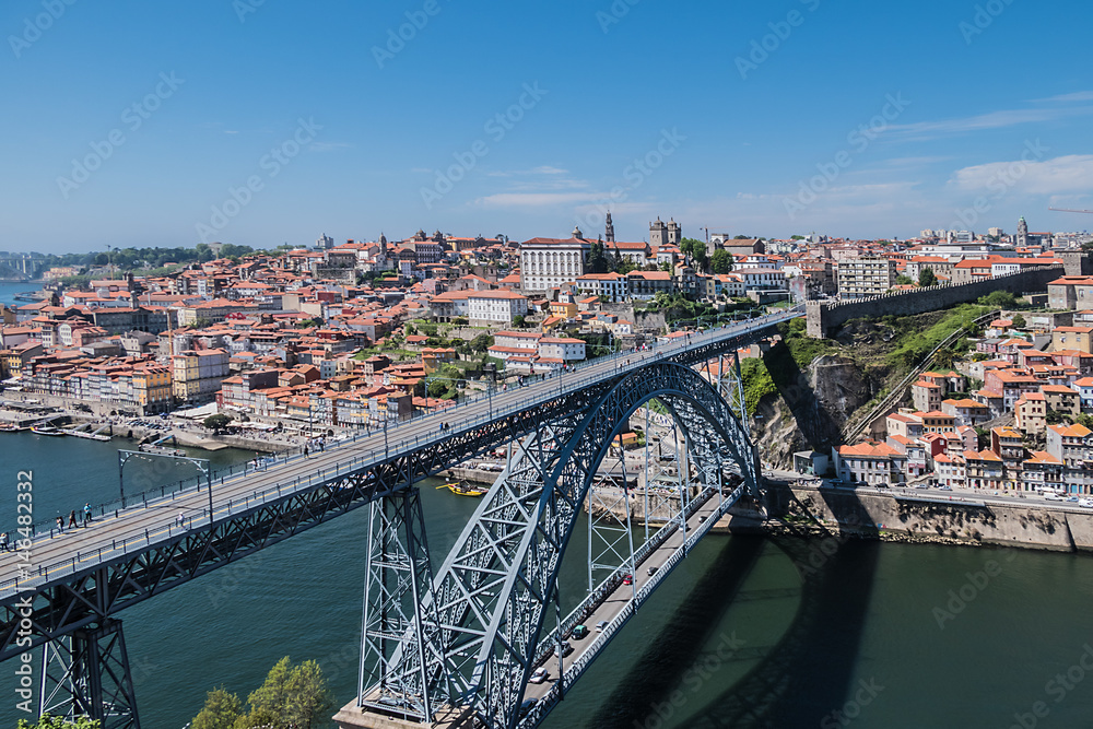 Iconic Dom Luis I bridge (1886), Douro River, Porto, Portugal. 