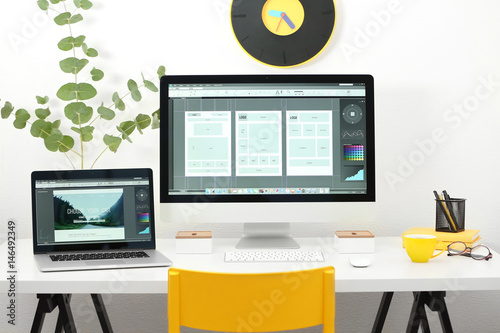 Workplace with computer on ...