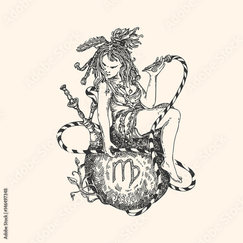 Vintage sign of zodiac. Virgo. Vector illustration.