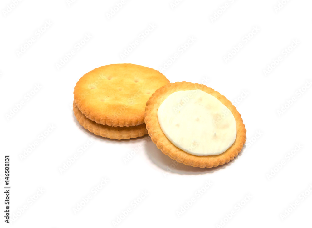Cracker cookies cream on white background.
