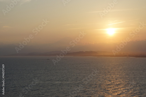 Sunset on the island of Enoshima with sea and mount Fuji (Fujisawa city - Kanagawa prefecture - Japan) © raquelmanteca