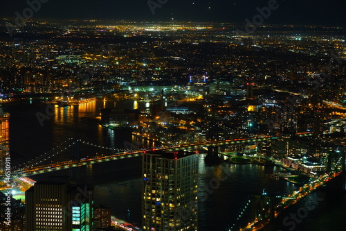 Brooklyn and Manhattan Bridge at night from above