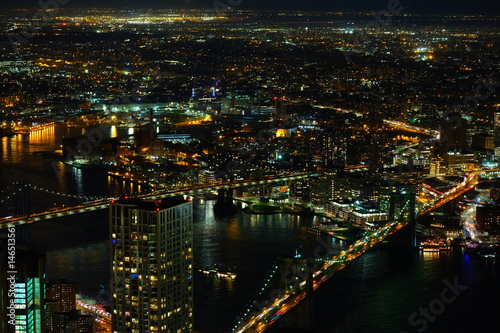 Brooklyn and Manhattan Bridge at night from above © Sandra