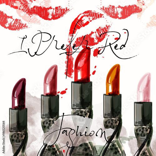 Fashion conceptual illustration with red lipstick. I prefer red