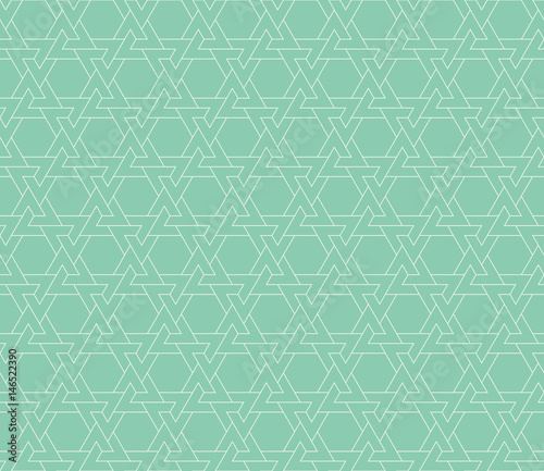 Seamless turquoise Moroccan interlocking revolving polygons outline pattern vector