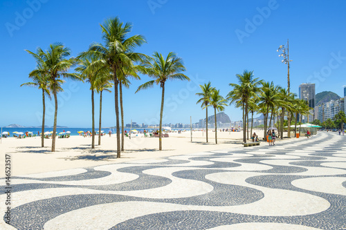 Scenic view of the boardwalk at Copacabana Beach in Rio de Janeiro, Brazil