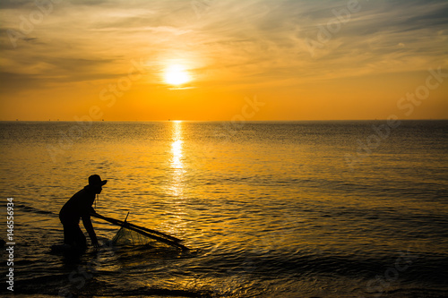 Local fisherman  in Twilight time , Thailand