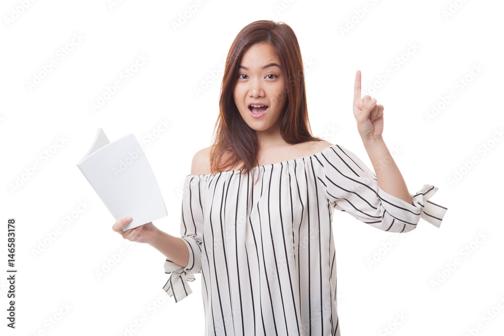 Young Asian woman with a book have an idea. Young Asian woman with a book have an idea.