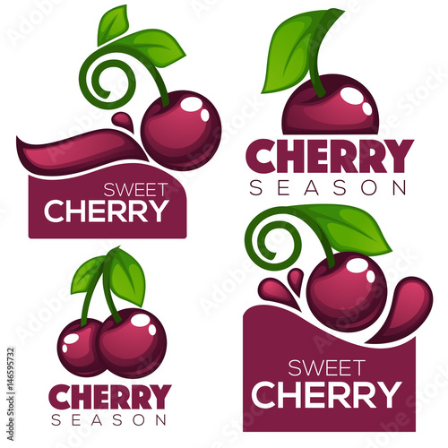 vector collection of juice stickers and cherry berry symbols for your text